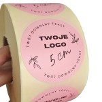 TWOJE WŁASNE LOGO - Różowe naklejki 5cm (czarny nadruk)