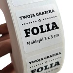 FOLIA - Etykiety kwadratowe - Naklejki 3x3cm - (czarny nadruk) - TWOJE LOGO lub tekst