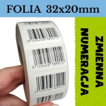  Etykiety foliowe z kodem kreskowym 32x20mm - ZMIENNA NUMERACJA