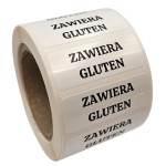 ZAWIERA GLUTEN - foliowe etykiety 40x15mm - naklejki na opakowania i pojemniki