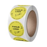 TWOJE WŁASNE LOGO - Naklejki 5cm (czarny nadruk) - żółte tło