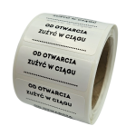  Naklejki z napisem OD OTWARCIA  ZUŻYĆ W CIĄGU - Etykiety foliowe 40x15mm