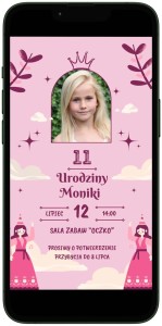 E-ZAPROSZENIE elektroniczne na URODZINY dziecka ze zdjęciem - różowe