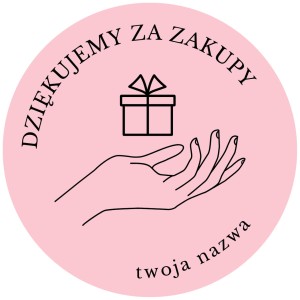 RÓŻOWE Naklejki 5cm DZIĘKUJEMY za zakupy + Twoja nazwa
