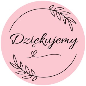 małe RÓŻOWE NAKLEJKI Dziękujemy - 3cm - podziękowanie dla klientów i gości