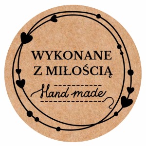 WYKONANE Z MIŁOŚCIĄ - handmade  - Naklejki EKO KRAFT  5cm - rękodzieło