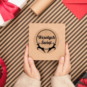 Naklejki WESOŁYCH ŚWIĄT - Papier EKO KRAFT - renifery - etykiety 5cm