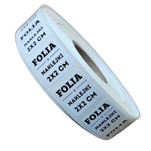 FOLIA - Etykiety kwadratowe - Naklejki 2x2cm - (czarny nadruk) - TWOJE LOGO lub tekst