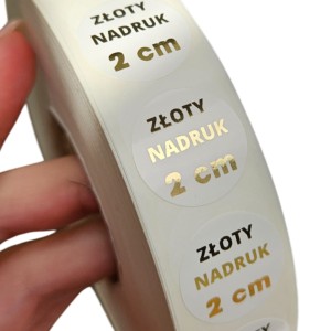  ZŁOTY NADRUK - ZŁOCONE Złote naklejki foliowe z logo 2cm