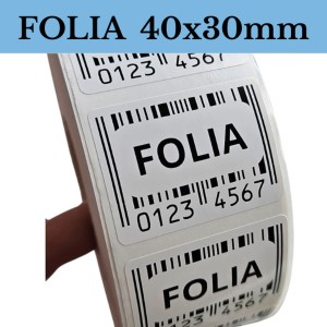 FOLIA - Etykiety foliowe z kodem kreskowym - KOD KRESKOWY 40x30mm