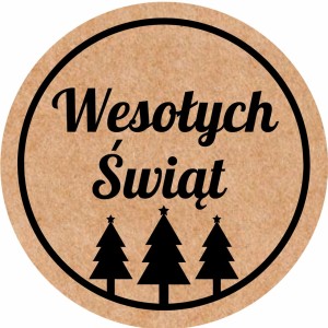  Naklejki WESOŁYCH ŚWIĄT - Papier EKO KRAFT - choinki - etykiety 5cm