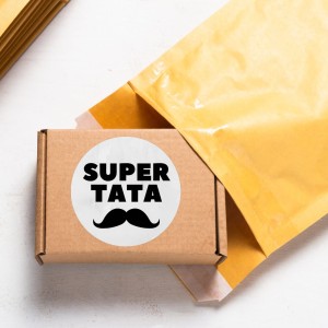 Naklejki na DZIEŃ TATY - Super tata - Naklejka z wąsem na DZIEŃ OJCA