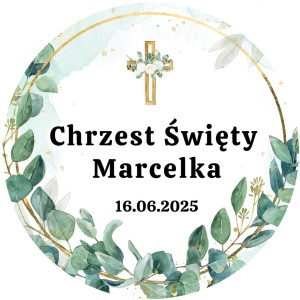 NAKLEJKI na chrzciny - CHRZEST ŚWIĘTY Z imieniem i datą - krzyż