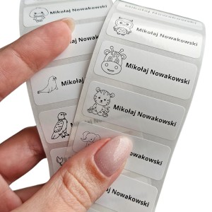 FOLIOWE IMIENNIKI - Wodoodporne NAKLEJKI imienne do szkoły, żłobka, przedszkola ze zwierzątkami - 300szt 