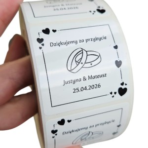 Foliowe NAKLEJKI ŚLUBNE na upominki weselne dla gości z datą i imionami