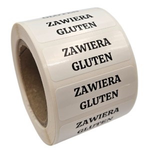 ZAWIERA GLUTEN - foliowe etykiety 40x15mm - naklejki na opakowania i pojemniki