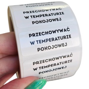 PRZECHOWYWAĆ W TEMPERATURZE POKOJOWEJ - foliowe naklejki, etykiety 40x15mm