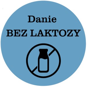 Naklejki cateringowe - Danie BEZ LAKTOZY - etykiety niebieskie 5cm