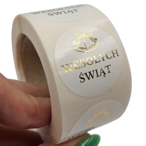 Złocone WESOŁYCH ŚWIĄT - Złote Naklejki Świąteczne na prezenty - Boże Narodzenie