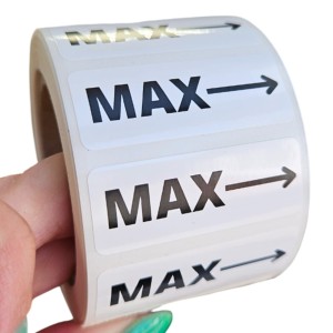 Naklejki z oznaczeniem poziomu maksymalnego (max ze strzałką)  - Etykiety foliowe 40x15mm