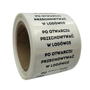 Naklejki z napisem PO OTWARCIU PRZECHOWYWAĆ W LODÓWCE - Etykiety foliowe 40x15mm