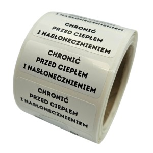 Naklejki z napisem CHRONIĆ PRZED CIEPŁEM I NASŁONECZNIENIEM - Etykiety foliowe 40x15mm