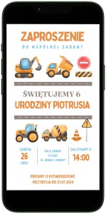  Elektroniczne zaproszenie na urodziny - E-ZAPROSZENIE dla chłopca - Plac budowy