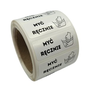 Naklejki - MYĆ RĘCZNIE - Etykiety foliowe 40x15mm