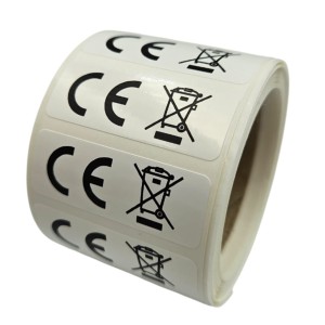 Nalepki CE + kosz WEEE (elektrośmieci) - Foliowe Etykiety  - Naklejki 40x15mm 