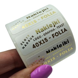 ZŁOTY NADRUK - ZŁOCONE Złote naklejki foliowe z logo - 40x15mm