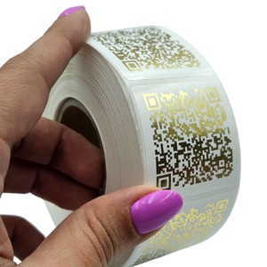 ZŁOTY KOD QR - Kwadratowe naklejki 4x4 cm - Złocone Etykiety Foliowe