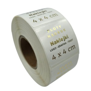 ZŁOTY NADRUK - Kwadratowe ZŁOCONE Złote naklejki foliowe z logo 4x4cm