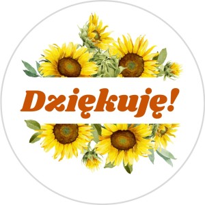 Naklejki „Dziękuję!” - słoneczniki – etykiety na paczki, prezenty i upominki