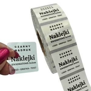  Naklejki Z LOGO przezroczyste, bezbarwne, transparentne - Etykiety kwadratowe 3x3cm (czarny nadruk)