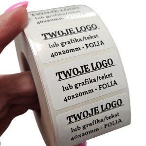 Naklejki FOLIOWE - etykiety 40x20mm (czarny nadruk) - TWOJE LOGO lub tekst