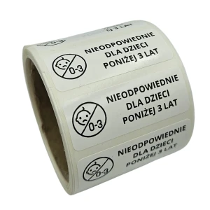 Nieodpowiednie dla dzieci poniżej 3 lat - foliowe etykiety 40x15mm