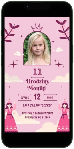 E-ZAPROSZENIE na URODZINY ze zdjęciem - różowe