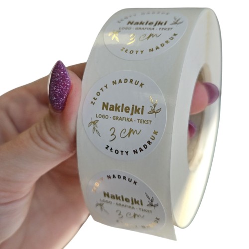 ZŁOTY NADRUK - Złote naklejki foliowe z logo 3cm