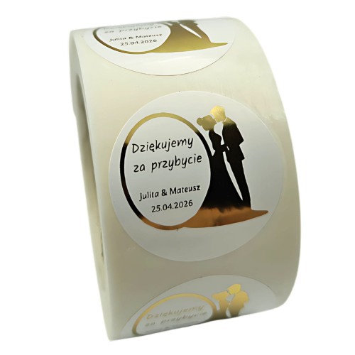 ZŁOTY NADRUK - Dziękujemy za przybycie - ZŁOCONE naklejki weselne z imionami i datą ślubu.jpg