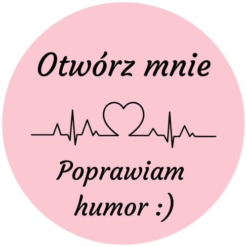 Otwórz mnie Poprawiam humor - Małe RÓŻOWE NAKLEJKI na paczki - etykiety 3cm.jpg