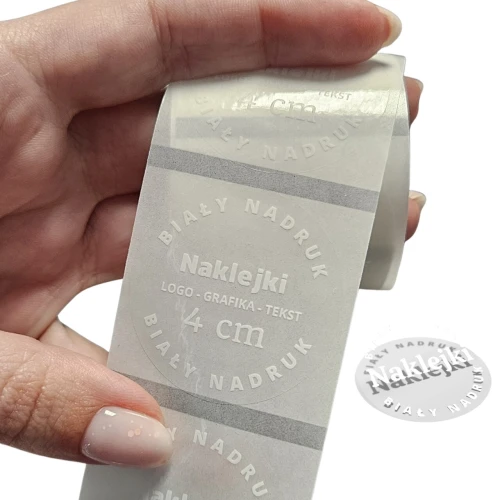 BIAŁY NADRUK Etykiety 4cm z białym nadrukiem - Naklejki Z LOGO przezroczyste, bezbarwne, transparentne.jpg