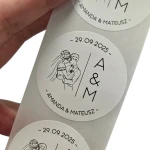 Naklejki ślubne z grafiką Pary Młodej - Etykiety weselne z imionami i datą