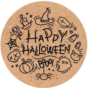 Naklejki kraftowe Halloween 4cm – dynia, duch, pająk, czarownica