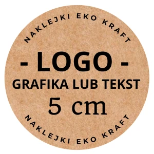 TWOJE WŁASNE LOGO - NAKLEJKI 5CM - EKO KRAFT  (czarny nadruk)