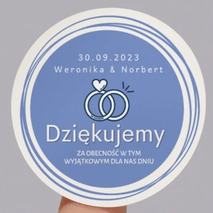 Niebieskie naklejki ślubne - Dziękujemy za obecność w tym wyjątkowym dla nas dniu 