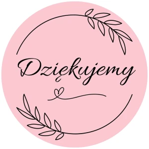 małe RÓŻOWE NAKLEJKI Dziękujemy - 3cm - podziękowanie dla klientów i gości