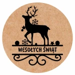Naklejki świąteczne WESOŁYCH ŚWIĄT - Papier EKO KRAFT - etykiety 5cm