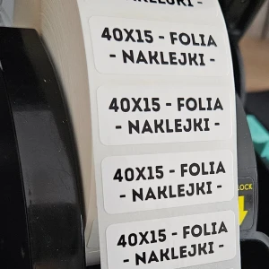 Naklejki FOLIOWE - etykiety 40x15mm (czarny nadruk) - TWOJE LOGO lub tekst