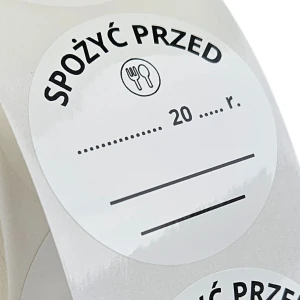 SPOŻYĆ PRZED - Naklejki FOLIOWE Food Safety - etykiety okrągłe 4cm - 200szt