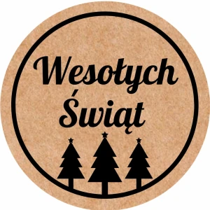  Naklejki WESOŁYCH ŚWIĄT - Papier EKO KRAFT - choinki - etykiety 5cm